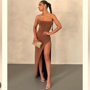 MELANI THE LABEL. Eva bronze foil gown